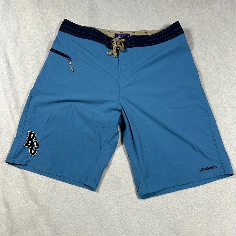 Patagonia Board Shorts Mens 34 Blue BC Patch Zipper Pocket Swim Trunks